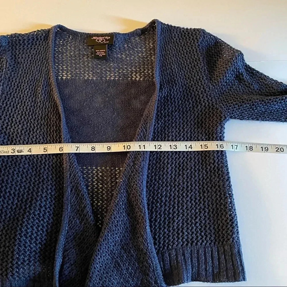 Y2K crop navy blue Open stitch knit cascade cardigan - Picture 4 of 14